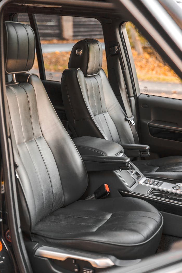 Black Leather Seats of a Car